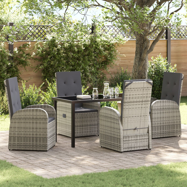 Conjunto de Comedor de Jardín de 5 Piezas con Cojines de Poliratán Gris D