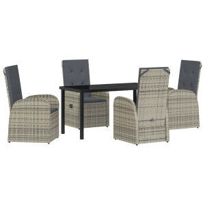 Conjunto de Comedor de Jardín de 5 Piezas con Cojines de Poliratán Gris H