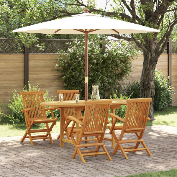 Conjunto de Comedor de Jardín de 5 Piezas de Madera Maciza de Teca D