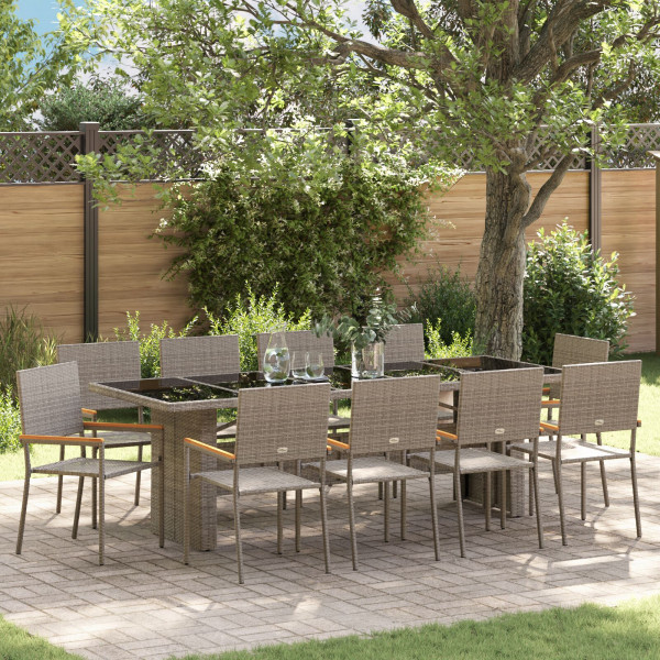 Conjunto de Comedor de Jardín de 11 Piezas  Gris de Poliratán D
