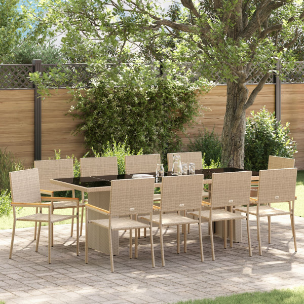 Conjunto de Comedor de Jardín de 11 Piezas  Beige de Poliratán D