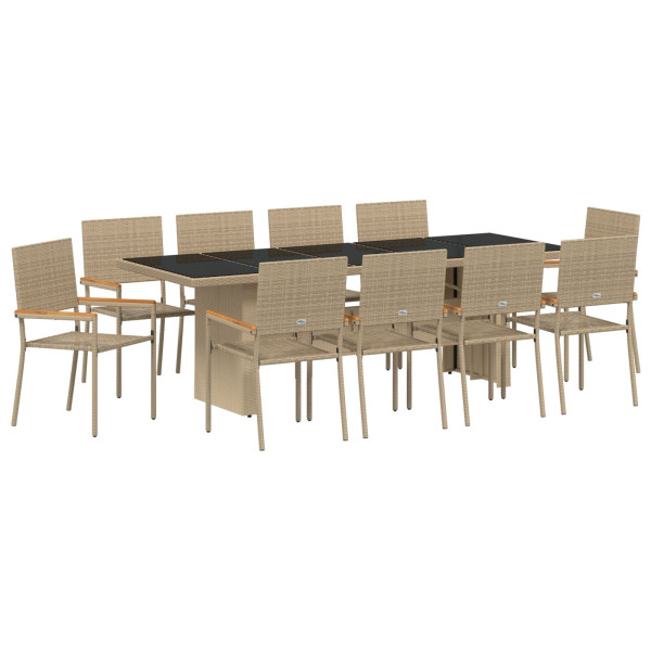 Conjunto de Comedor de Jardín de 11 Piezas  Beige de Poliratán M 2