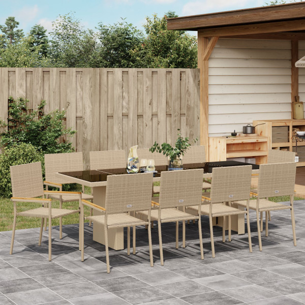 Conjunto de Comedor de Jardín de 11 Piezas  Beige de Poliratán M 4