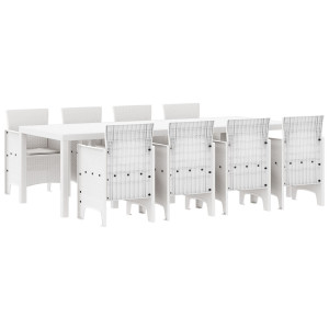 Conjunto de Comedor de Jardín 9 Piezas Blanco Ratán. Vidrio H