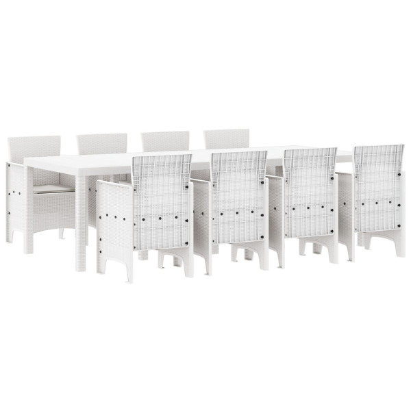 Conjunto de Comedor de Jardín 9 Piezas Blanco Ratán. Vidrio M 2