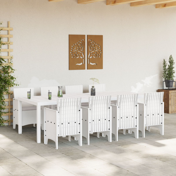 Conjunto de Comedor de Jardín 9 Piezas Blanco Ratán. Vidrio M 3