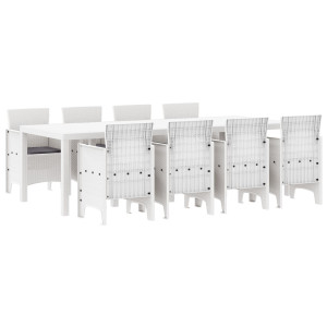 Conjunto de Comedor de Jardín  9 Piezas Blanco Ratán Duradero H