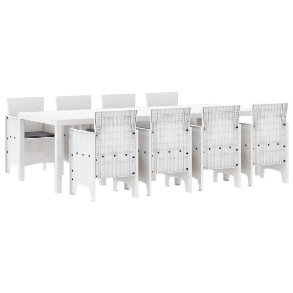 Conjunto de Comedor de Jardín  9 Piezas Blanco Ratán Duradero M 2