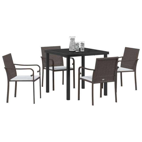 Set de Comedor para Jardín de 5 Piezas con Cojines de Poliratán Marrón M 3