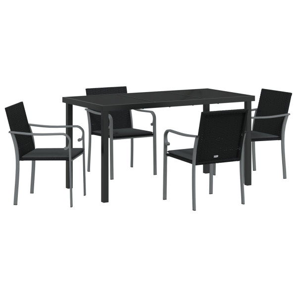 Conjunto de Jantar de Jardim com 5 Peças e Almofadas - Rattan Poliéster Preto M 2