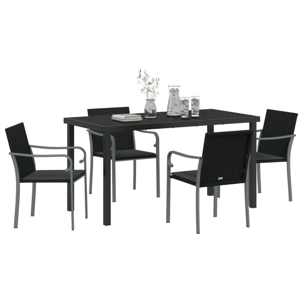 Juego de Comedor de Jardín de 5 Piezas con Cojines de Rattan Negro M 3