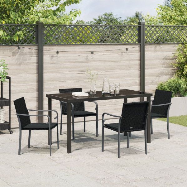 Conjunto de Jantar de Jardim com 5 Peças e Almofadas - Rattan Poliéster Preto M 4