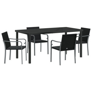 Conjunto de Jantar de Jardim com 5 Peças e Almofadas - Rattan Poliéster Preto. H