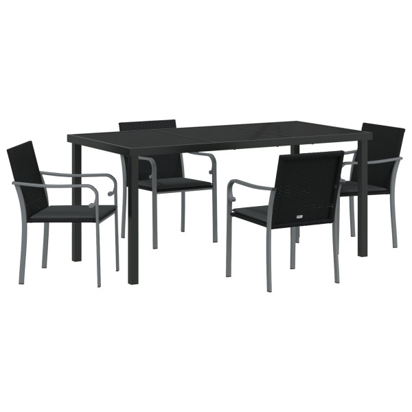 Conjunto de Jantar de Jardim com 5 Peças e Almofadas - Rattan Poliéster Preto. M 2