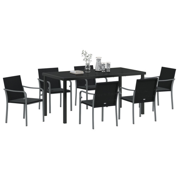 Conjunto de Jantar de Jardim com 7 Peças e Almofadas - Rattan Preto Poli M 3