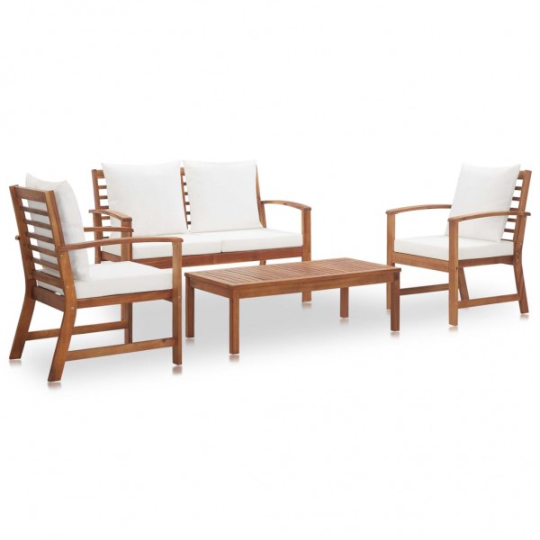 4 pcs conjunto lounge de jardim c/ almofadões acácia maciça D