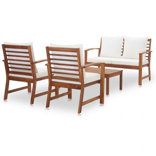 4 pcs conjunto lounge de jardim c/ almofadões acácia maciça M 3