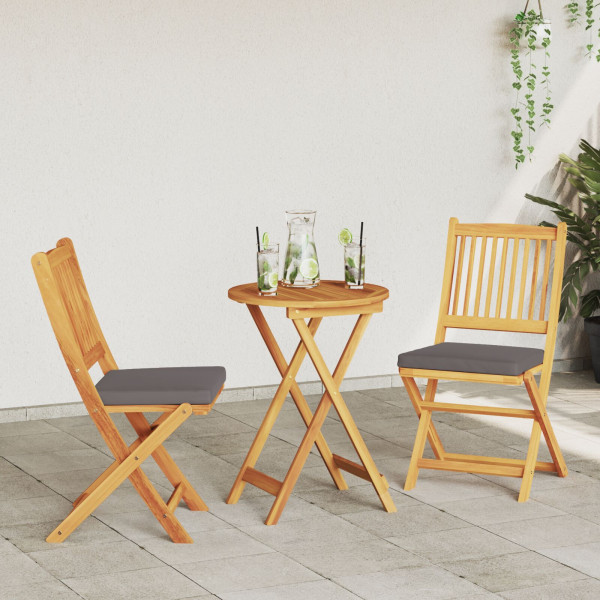 Cadeiras de Jardim Dobráveis  com Almofada Cinza 2pcs de Madeira de Acácia Sólida M 3