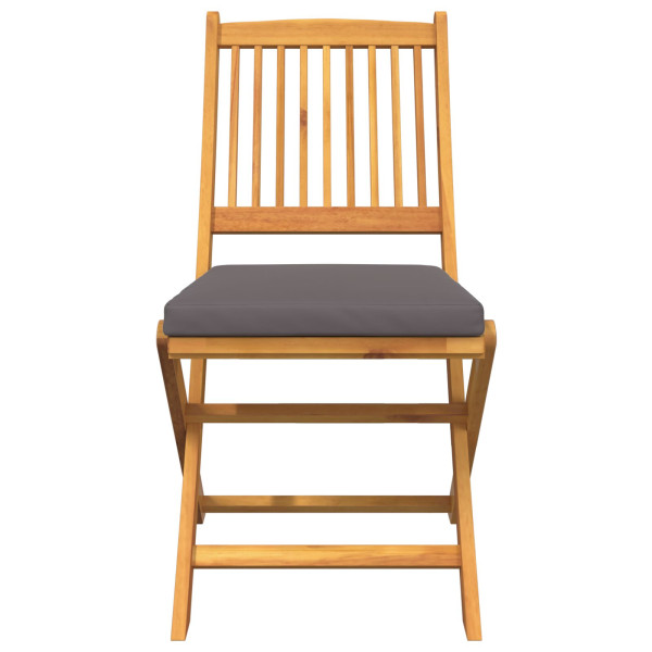 Sillas de jardín plegables  con cojín gris 2 piezas de madera de acacia maciza M 5