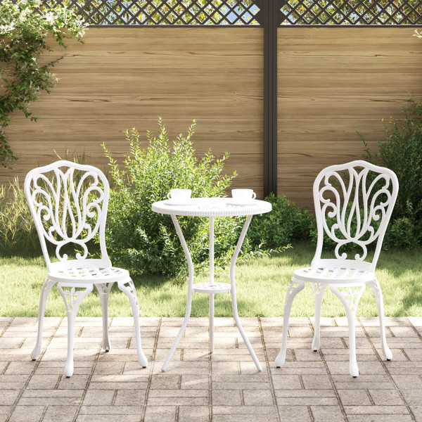 Conjunto de Bistro de Jardín de 3 Piezas  de Aluminio Fundido Blanco D