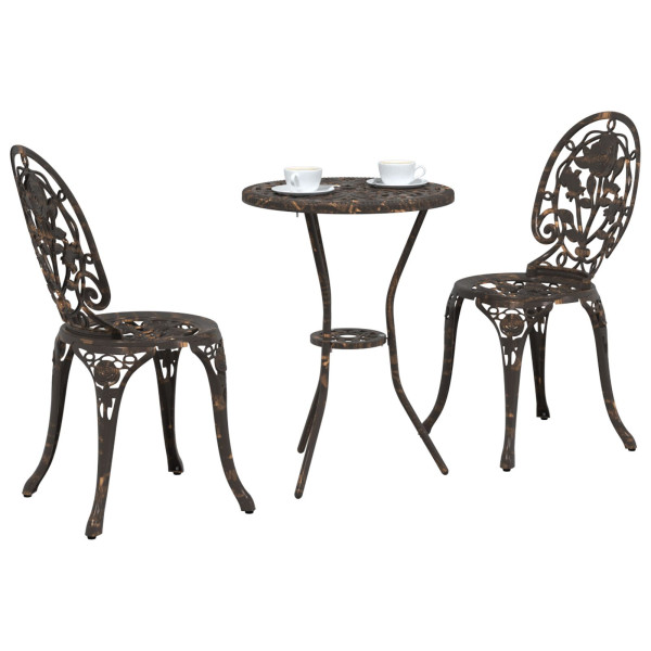 Conjunto de Bistro de Jardim em 3 Peças de Ferro Fundido Bronze M 3