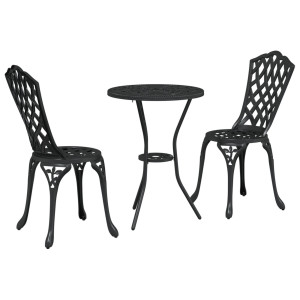 Conjunto de Bistro de Jardim de 3 Peças  Preto em Alumínio Fundido H