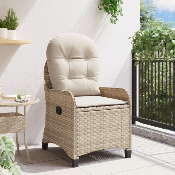Cadeira Recliner  com Almofada Bege em Rattan Sintético M 3