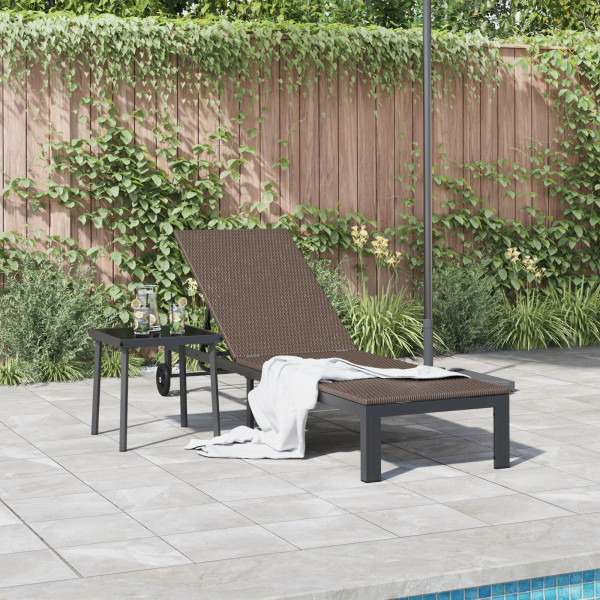 Espreguiçadeira  com Rodas Castanha em Rattan Poliéster M 3