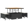 Conjunto de Comedor de Jardín de 3 Piezas con Cojines Negros de Poliratán y Acacia 2