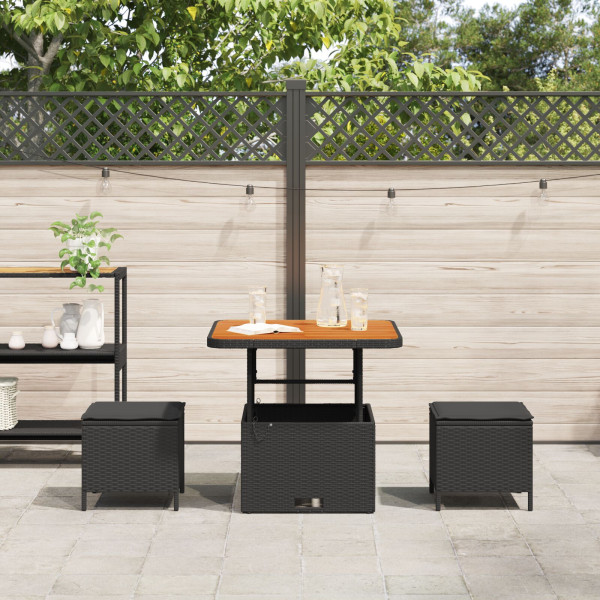 Conjunto de Jantar de Jardim 3 Peças com Almofadas Preto Rattan Sintético Acácia M 4