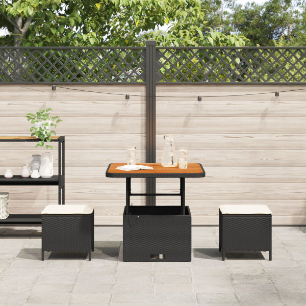 Conjunto de Jantar de Jardim com 3 Peças e Almofadas Preto em Rattan Sintético e Acácia M 4