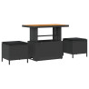 Conjunto de Comedor de Jardín de 3 Piezas con Cojines Negro de Poliratán y Acacia 2