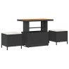 Conjunto de Jantar de Jardim com 3 Peças e Almofadas Preto Vime Rattan Acácia 2