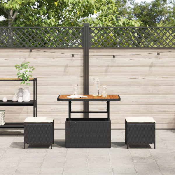 Conjunto de Jantar de Jardim com 3 Peças e Almofadas Preto Vime Rattan Acácia M 4