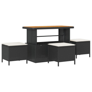 Conjunto de Comedor de Jardín de 4 Piezas con Cojines Negros de Poliratán y Acacia H