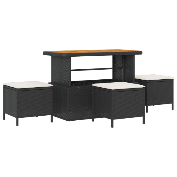 Conjunto de Comedor de Jardín de 4 Piezas con Cojines Negros de Poliratán y Acacia M 2