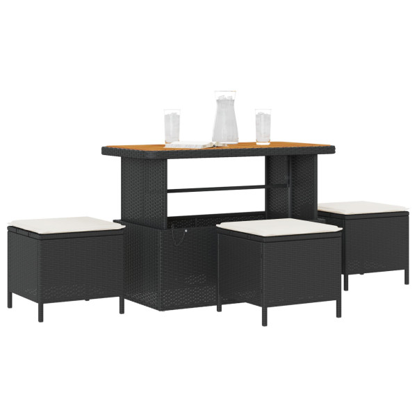 Conjunto de Comedor de Jardín de 4 Piezas con Cojines Negros de Poliratán y Acacia M 3