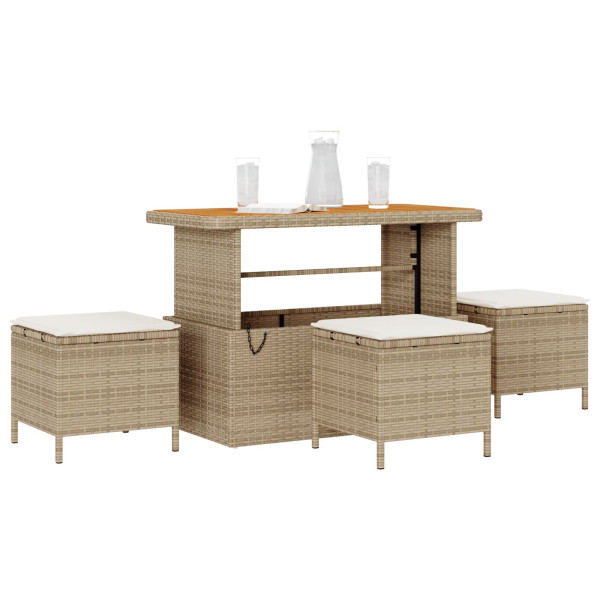Conjunto de Comedor de Jardín de 4 Piezas con Cojines Beige de Ratán y Acacia M 3