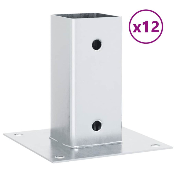 Bases de poste quadradas 12 pcs prata 71x71 mm aço galvanizado M 2