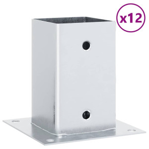 Bases de poste quadradas 12 pcs prata 91x91 mm aço galvanizado H