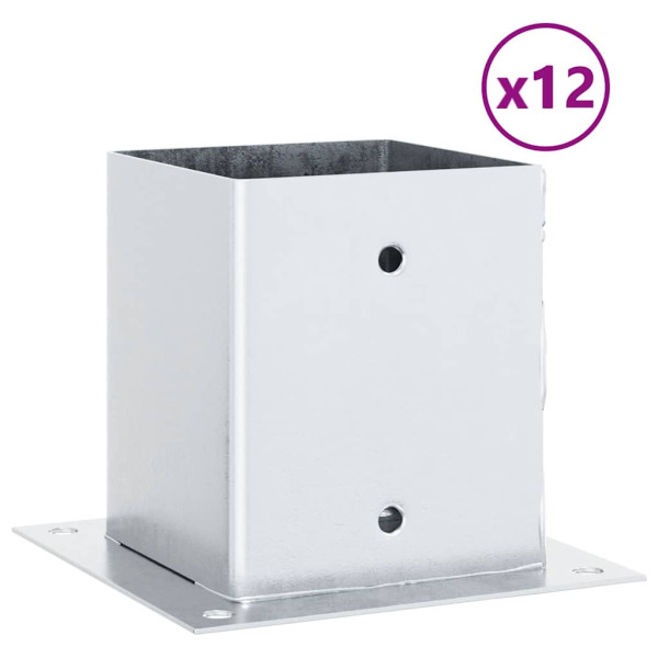 Bases de poste quadradas 12 pcs prata 101x101mm aço galvanizado M 2