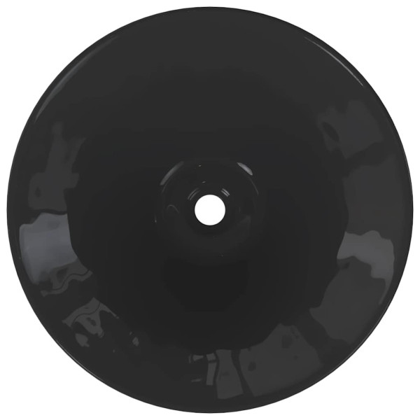 Lavabos 2 uds negro brillo Ø42x14 cm cerámica M 4