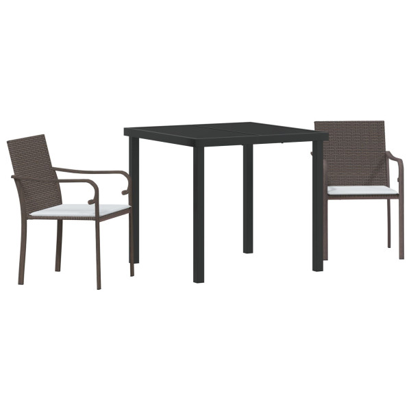 Set de comedor exterior  de 3 piezas con cojines - Ratán marrón M 2