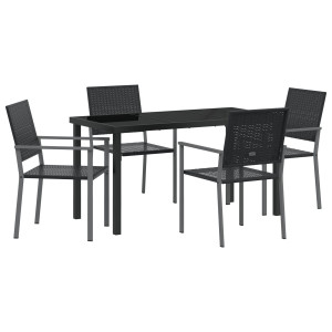 Conjunto de Jantar de Jardim 5 Peças Preto em Rattan Sintético H