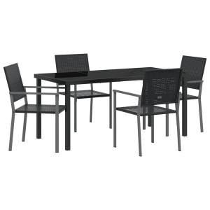 Conjunto de Jantar de Jardim 5 Peças Preto em Rattan Sintético H
