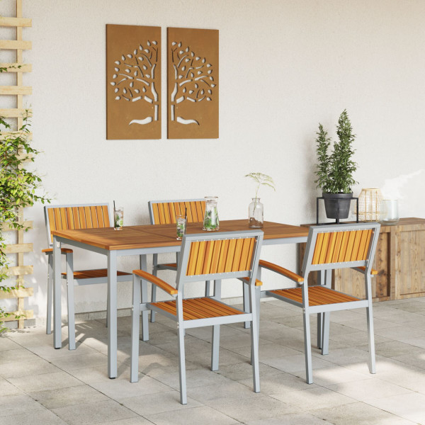 Juego de Comedor de Jardín Juego de 5 Gris. Madera Natural Metal M 4