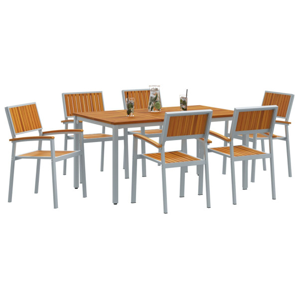 Conjunto de Comedor de Jardín  7 Piezas Gris Metal Resistente M 3