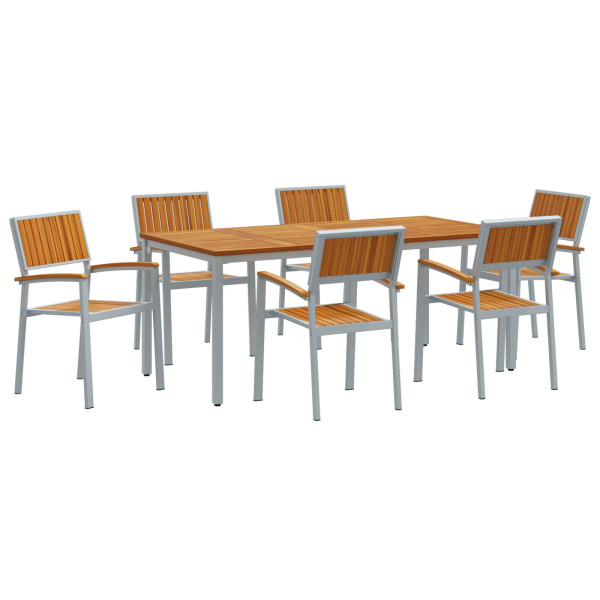 Conjunto de Comedor para Jardín  Conjunto de 7 Gris Metal Duradero M 2