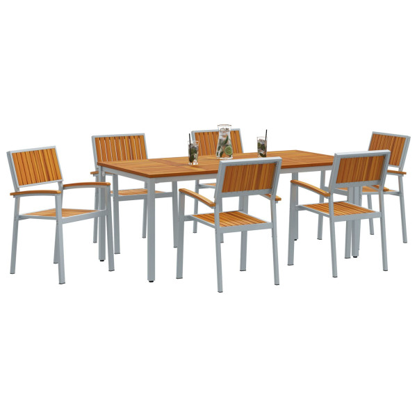 Conjunto de Comedor para Jardín  Conjunto de 7 Gris Metal Duradero M 3