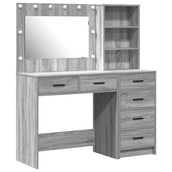 Tocador de 2 pés Conjunto de mesa com LED Madera Sonoma Cinza M 2